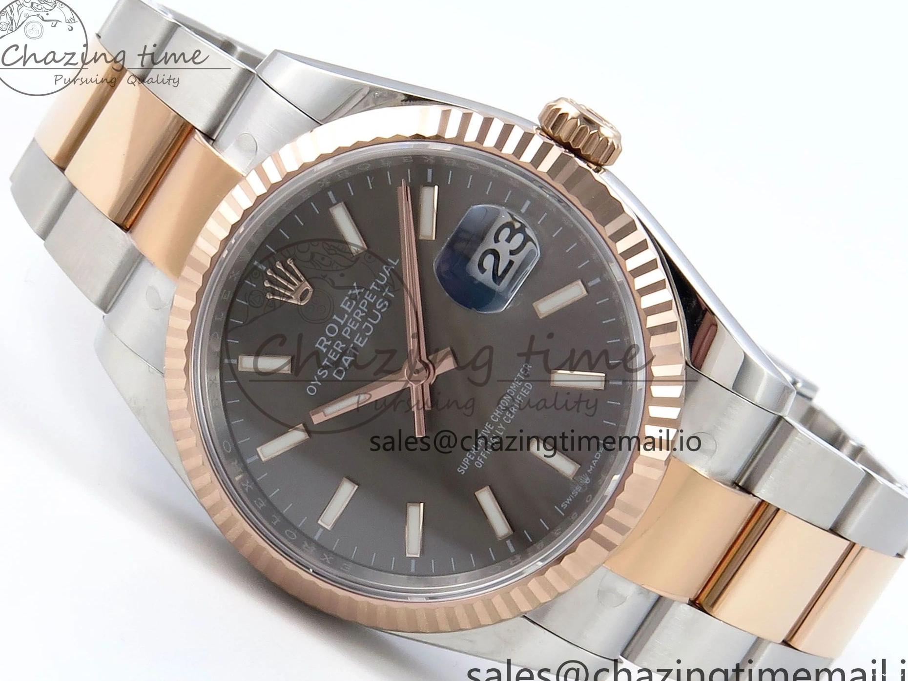 1222 TechFriendly DateJust 36 126231 EWEF Best Edition Gray Stick Dial on SS RG Oyster Bracelet A 661